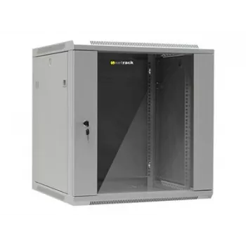NETRACK 019-120-66-021 sienas/piekarināms skapis 19 collu 12U/600 mm stikla durvis pelēks noņemami sānu paneļi