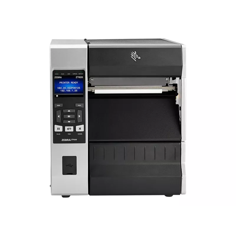 Etiķešu printeris Zebra ZT620 — termopārnese, 300×300 DPI, 168 mm drukas platums, LCD, Ethernet, Bluetooth, pelēks/melns