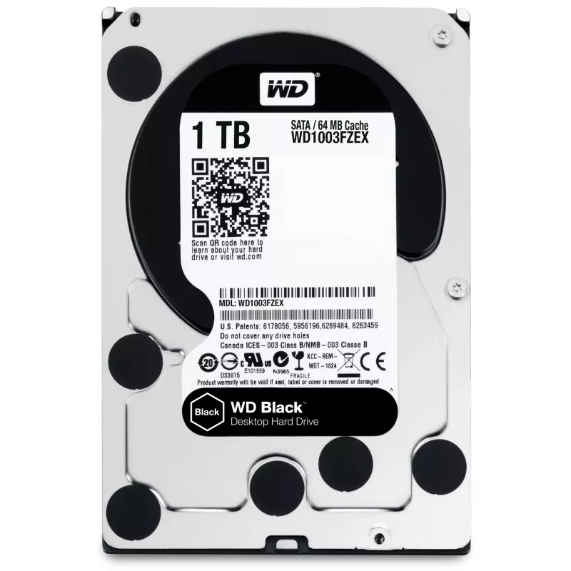 HDD | WESTERN DIGITAL | Melns | 1TB | SATA 3.0 | 64 MB | 7200 apgr./min | 3,5 inch | WD1003FZEX