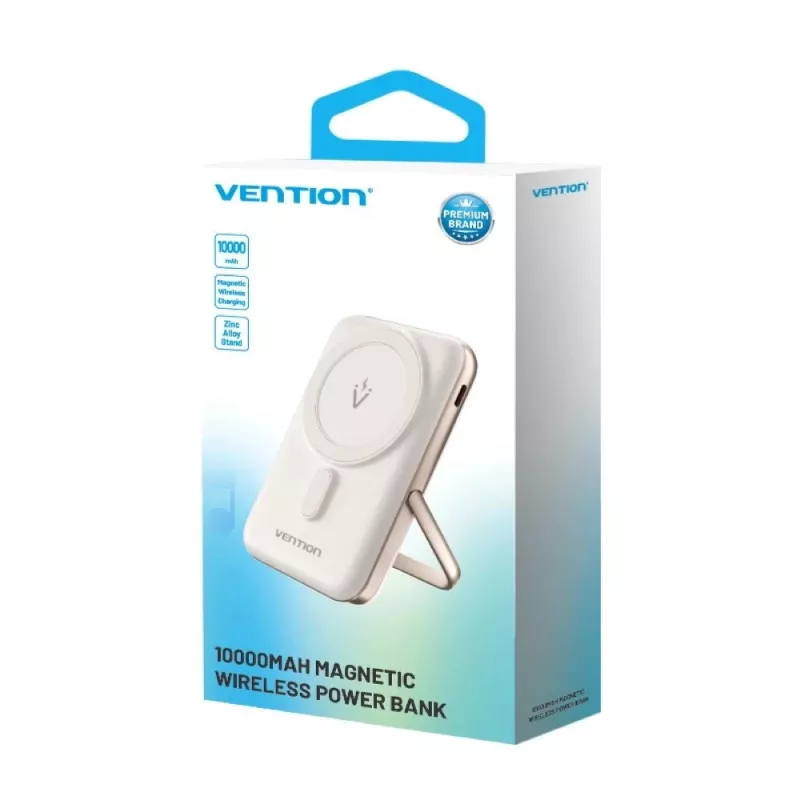 Ārējais akumulators Vention 10000mAh Magnetic Wireless 20W — 10000 mAh, 3 A izeja, USB-C, balts