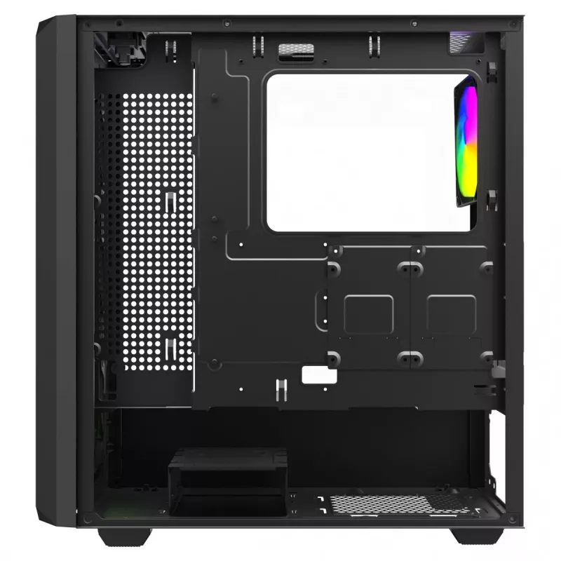 PC kuba korpuss SAVIO Noctis Glass RGB — Melns, ATX/Micro-ATX, 210×410×450 mm, 3×120 mm priekšējie ventilatori