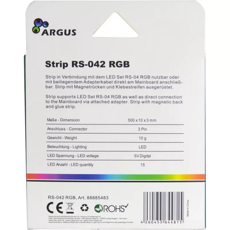 Datora korpusa apgaismojuma komplekts INTER-TECH RS-042 RGB — RGB LED lente 1000 mm, 10 mm platums, melna