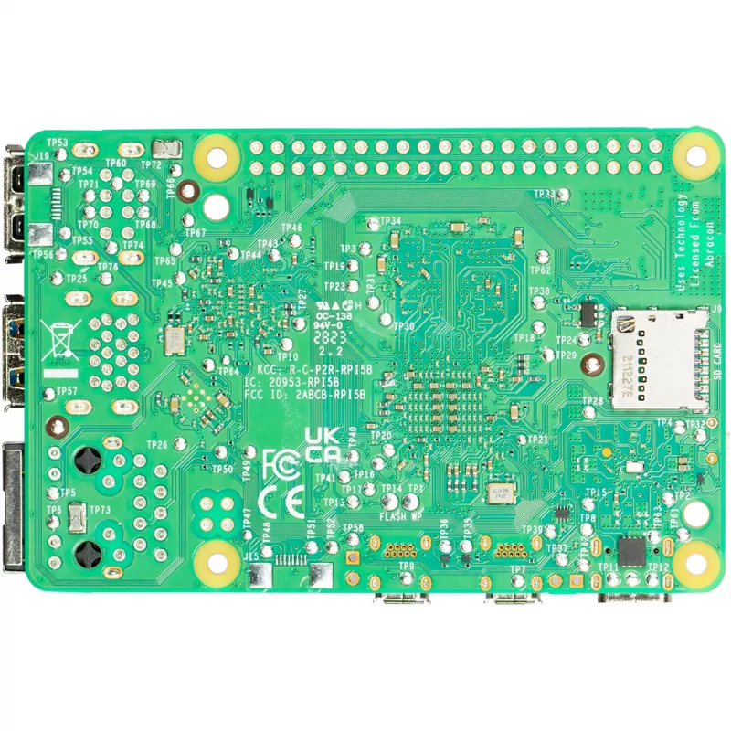 Vienplates dators Raspberry Pi 5 izstrādes plate — 2400 MHz Arm Cortex-A76, līdz 16 GB LPDDR4x, MicroSD, USB 3.2, Wi‑Fi 5