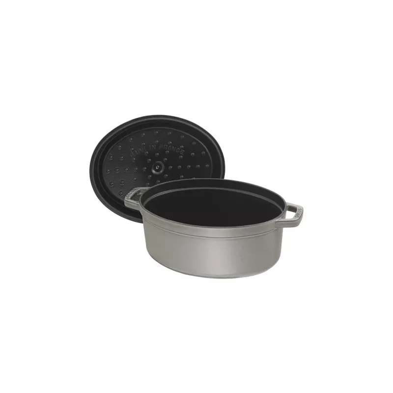 Čuguna ovāla kokote Staub 29 cm, grafīta pelēkā krāsā