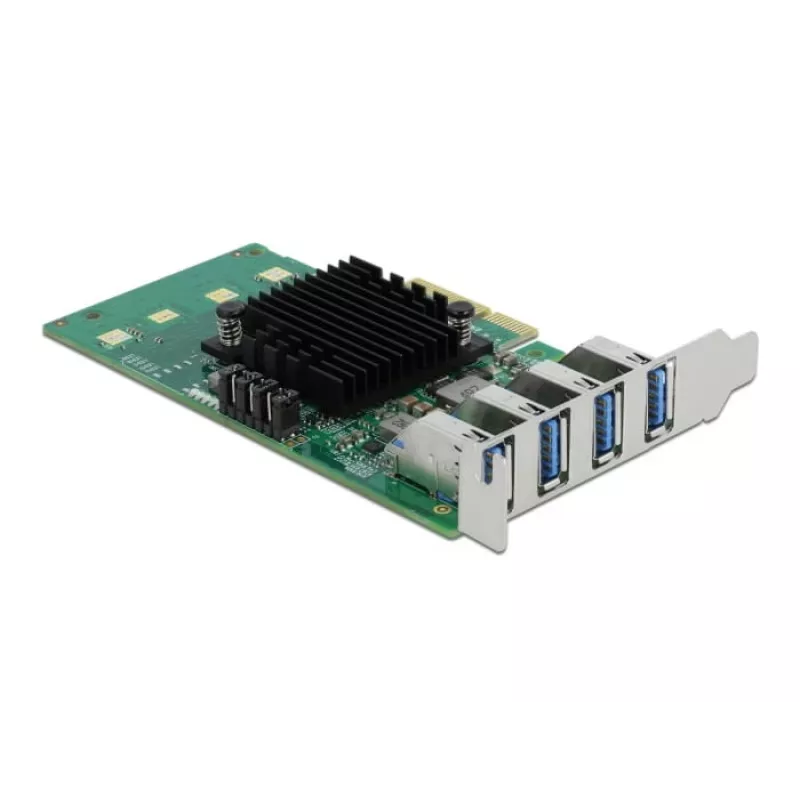 DeLOCK PCI Express x4 karte ar 4 ārējiem USB 3.0 četru kanālu portiem - zema profila formas faktors