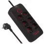 Strāvas sadalītājs MACLEAN MCE391 B – 6 rozetes, 4×USB-A + 1×USB-C, 110–240V, 2500W, 3 m kabelis, melns