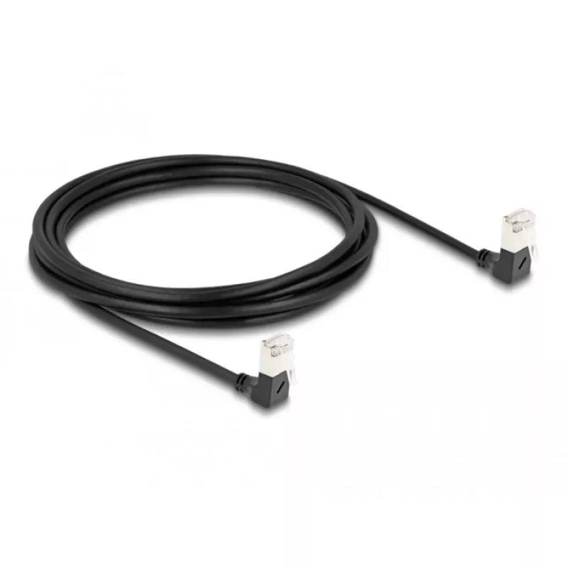 DeLOCK RJ45 tīkla kabelis Cat.6A S/FTP plāns 90° uz leju 3m melns