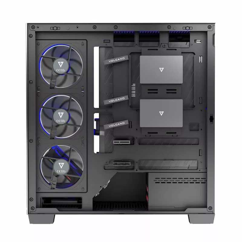 PC korpuss MODECOM Volcano Stellar 5F ATX Midi Tower, rūdīts stikls, 5 iepriekš uzstādīti ventilatori, USB‑C, atbalsta microATX/ATX, maks. GPU 420 mm, CPU dzesētāja augstums 175 mm