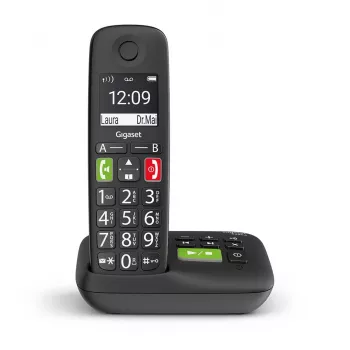 Gigaset E290A Analog/DECT tālrunis ar zvanītāja ID, melns