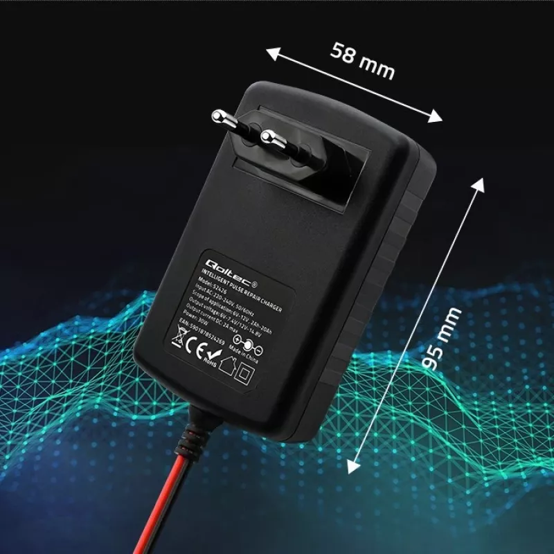 Bateriju lādētājs QOLTEC 52426 AGM/GĒLA/STANDARTA baterijām 6V/12V 2A ar LED displeju