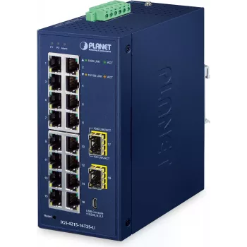 PLANET IP30 rūpnieciskais L2/L4 16 portu pārvaldāmais L2/L4 Gigabit Ethernet (10/100/1000) zils (IGS-4215-16T2S-U)