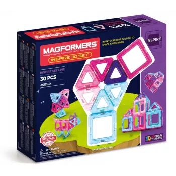 Magnētiskā konstruktoru komplekts MAGFORMERS Inspire 30 gab. — magnētiskās plāksnītes un ģeometriskās formas radošai būvniecībai