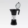 Moka katliņš Maestro MR-1658-3 — alumīnija plīts kafijas automāts, 3 krūzes (0,15 L), melns, ar salokāmu vāku