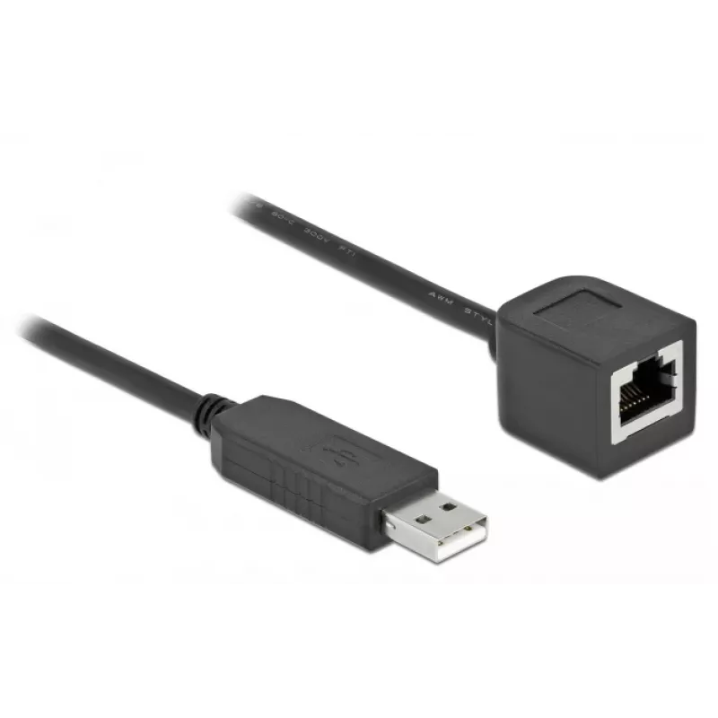 Seriālais savienojuma kabelis DeLOCK 64163 USB 2.0 Type-A uz RS-232 RJ45 50 cm melns