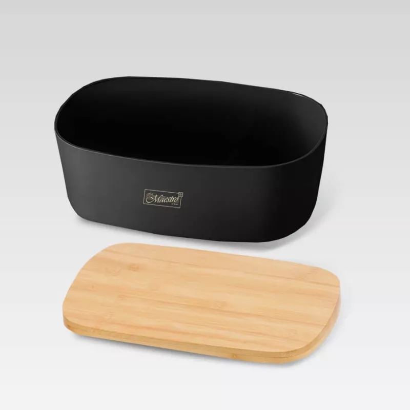 Maize Maestro MR-1776-Melns darba virsmas maizes kaste, plastmasas korpuss ar koka vāku, 345×235×130 mm