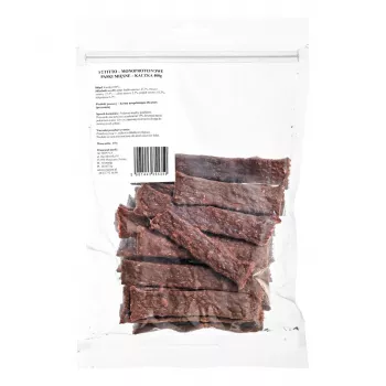 Kārumi PETITTO Monoprotein gaļas strēmeles Pīle 400 g — viena proteīna treniņu našķis suņiem, olbaltumvielas 47,3%, tauki 23,4%