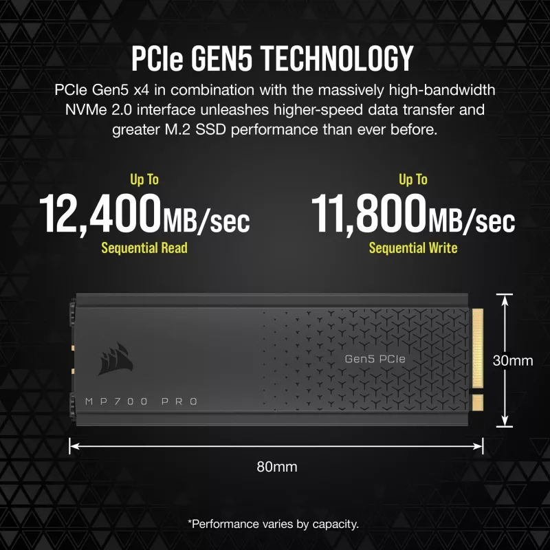 CORSAIR MP700 PRO - SSD - 1TB - iekšējais - M.2 2280 - PCI Express 5,0 x4 (NVMe) - 256-Bit-AES (CSSD-F1000GBMP700PRO)