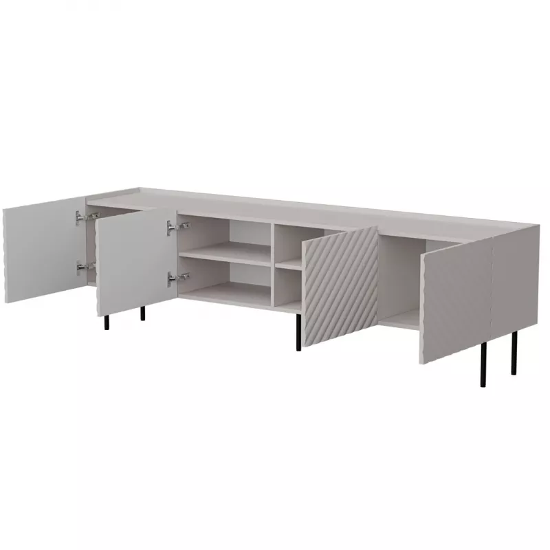 TV skapis Cama LUCCA 4D 200x40x59 cm, kašmira apdare, pelēka skaidu plātnes virsma