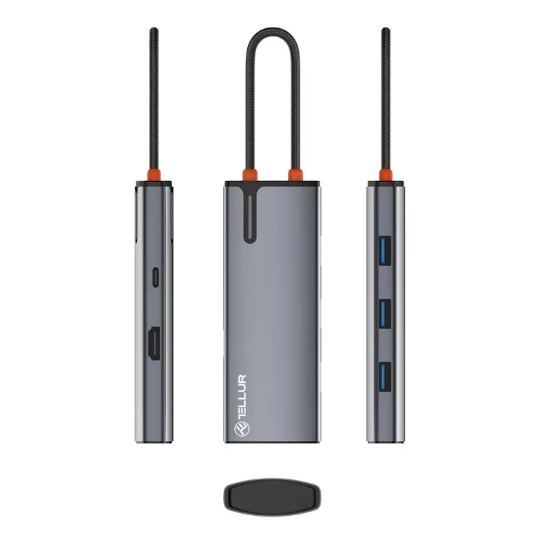USB-C centrmezgls Tellur TLL321061 ar PD 3.0 100W, HDMI izeju un 3× USB 3.0 portiem