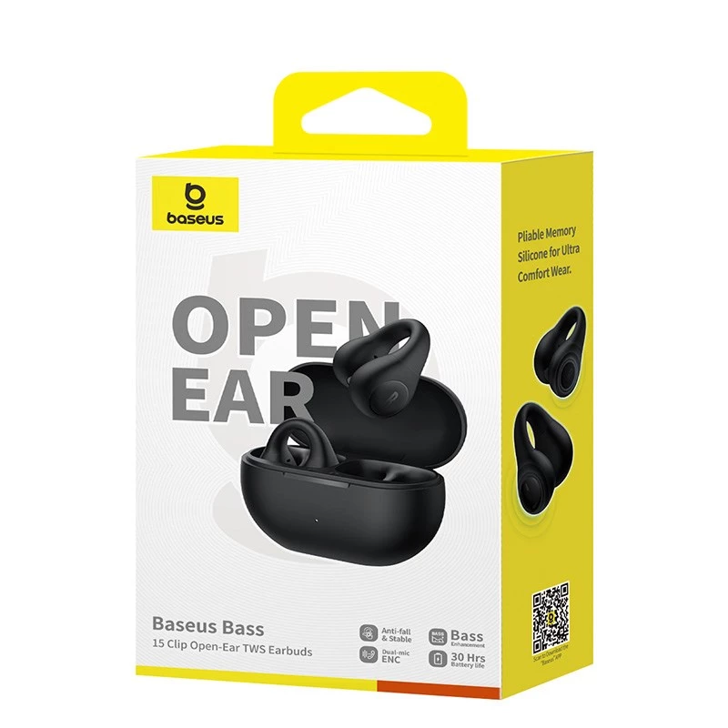 Baseus Bass 15 Clip Open Ear austiņas True Wireless Stereo (TWS) ievietojamās zvani/mūzika Bluetooth melnas