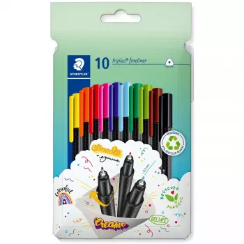Fineliner pildspalvas Staedtler 334 C10, īpaši smalks 0,3 mm uzgalis, 10 krāsas (melna, zila, brūna, zaļa, gaiši zila, gaiši zaļa, oranža, rozā, sarkana, dzeltena)