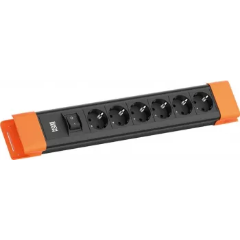 Strāvas sadalītājs Bachmann CONNECTUS ar 6x CEE7/3 rozetēm, 1x slēdzi, 2,0 m kabeli, CEE7/7 kontaktdakšu, melns/oranžs
