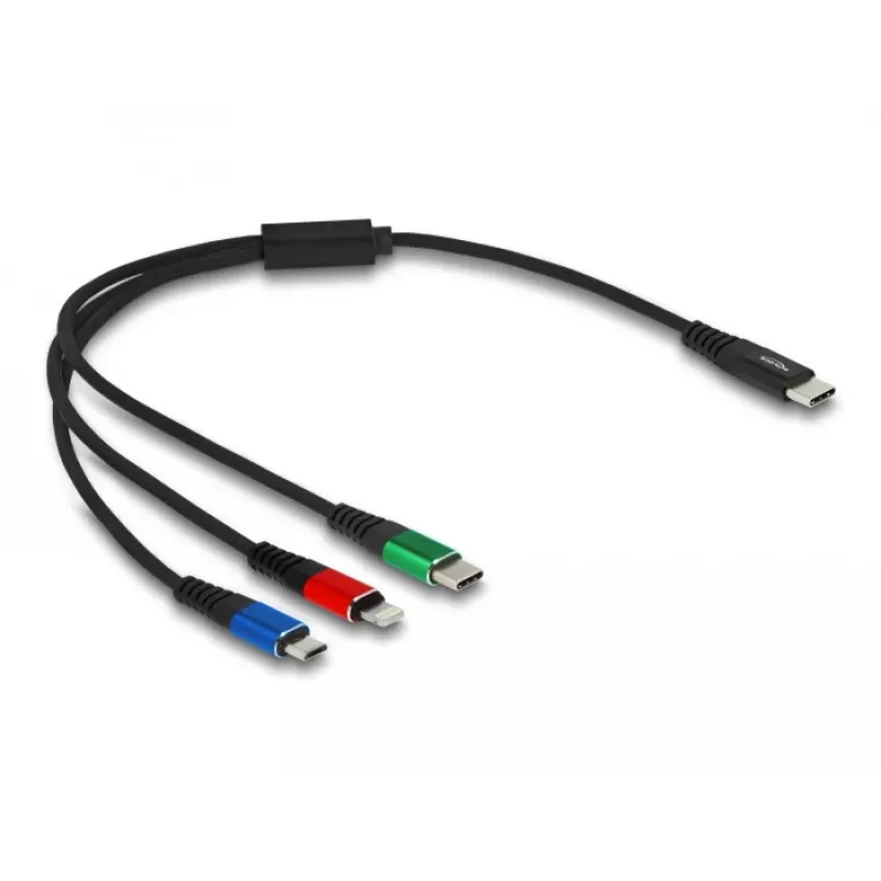DeLOCK USB uzlādes kabelis 3-in-1 USB Type-C Lightning Micro USB 30 cm