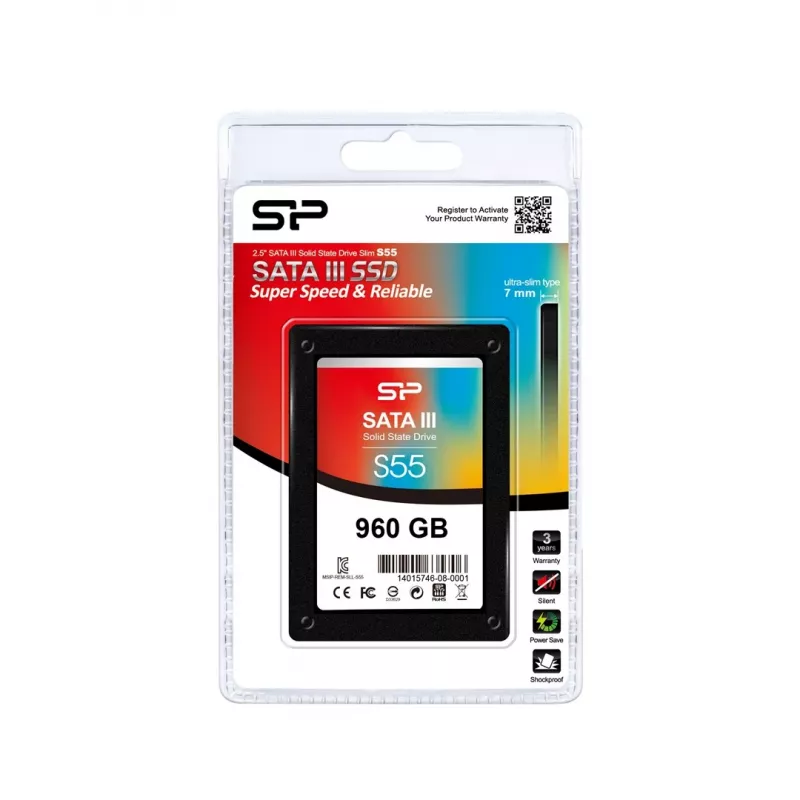 2,5 collu SATA III SSD Silicon Power 960 GB — 6 Gbit/s, TRIM, S.M.A.R.T., 7 mm
