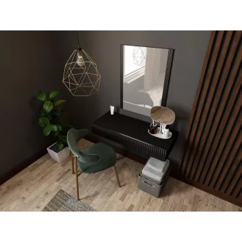 Tualetes galdiņš ar spoguli cama meble PAFOS 80×41,6×100 cm, MDF rāmis, 1 atvilktne, matēti melns
