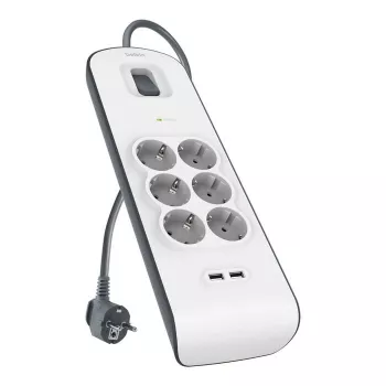 Strāvas sadalītājs Belkin BSV604VF2M-V2 — 6 kontaktligzdas, 2× USB-A, 2 m kabelis