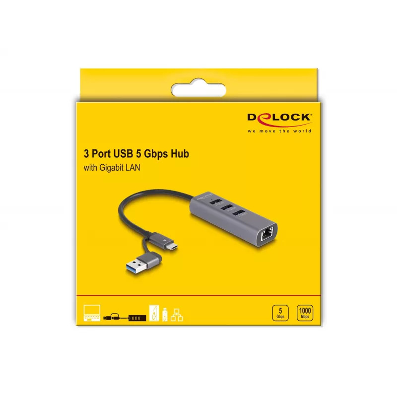 DeLOCK 64282 klēpjdatora dokstacija un portu replikators Vadu USB 3.2 Gen 1 (3.1 Gen 1) Type-C Pelēks (64282)