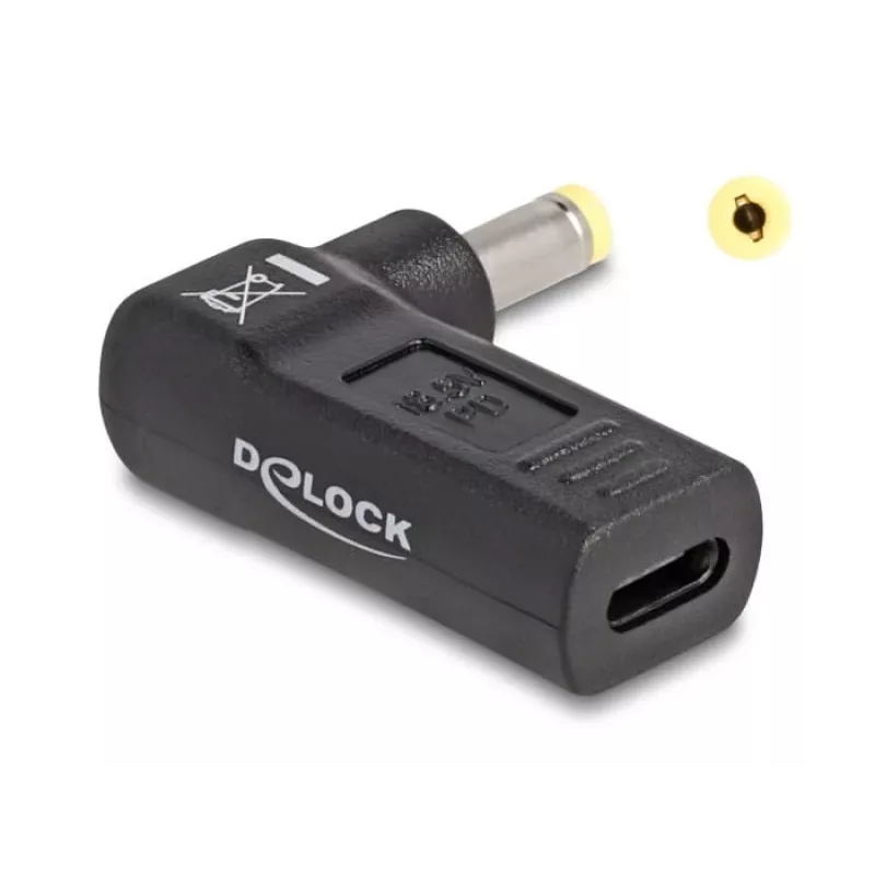 DeLOCK adapteris USB Type-C ligzda uz HP 4.8 x 1.7 mm spraudnis 90° leņķī