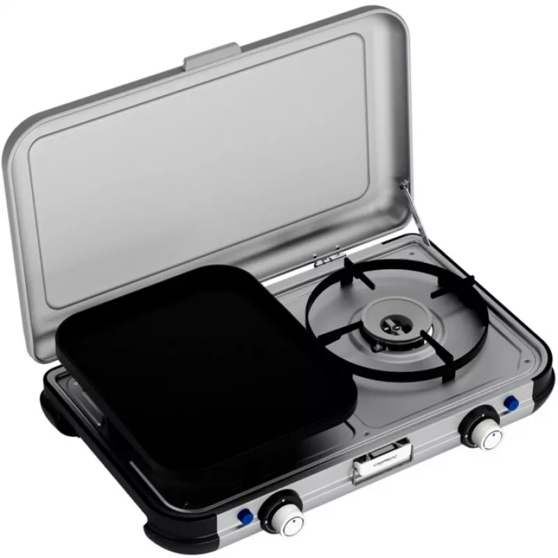 Portable grill stove Campingaz 2213311 — 2-zone, 5.4 kg, 490×350 mm, Melns/pelēka/silver