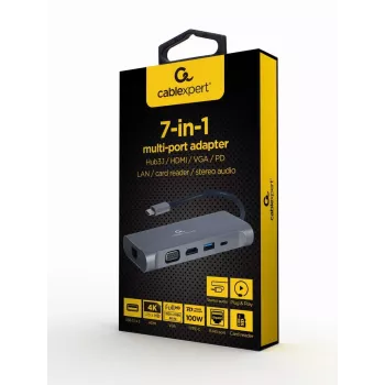 Gembird A-CM-COMBO7-01 piezīmjdatora dokstacija/portu replikators USB 3.2 Gen 1 (3.1 Gen 1) Type-A pelēks