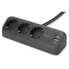 Strāvas sadalītājs DIGITUS 3-vietīgs ar 2×USB-A & 1×USB-C, 3 maiņstrāvas kontaktligzdām Tips E/F, 1,5 m kabelis, melns