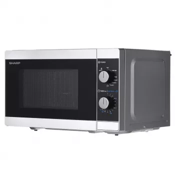 Kombinētā mikroviļņu krāsns Sharp YC-MG01E-S — 20 l, 800 W mikroviļņu, 1000 W grils, 5 jaudas līmeņi, rotējoša vadība, 25,5 cm grozāmā pamatne