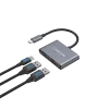 USB-C 3-in-1 centrmezgls CANYON DS-3 tumši pelēks — USB-C uz USB-A + HDMI + strāvas padeves caureja