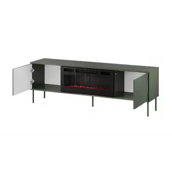 Cama Meble televizora skapis ar kamīnu TRESSE 180x40x54.5 cm — matēti zaļa virsma, kokskaidu plātne