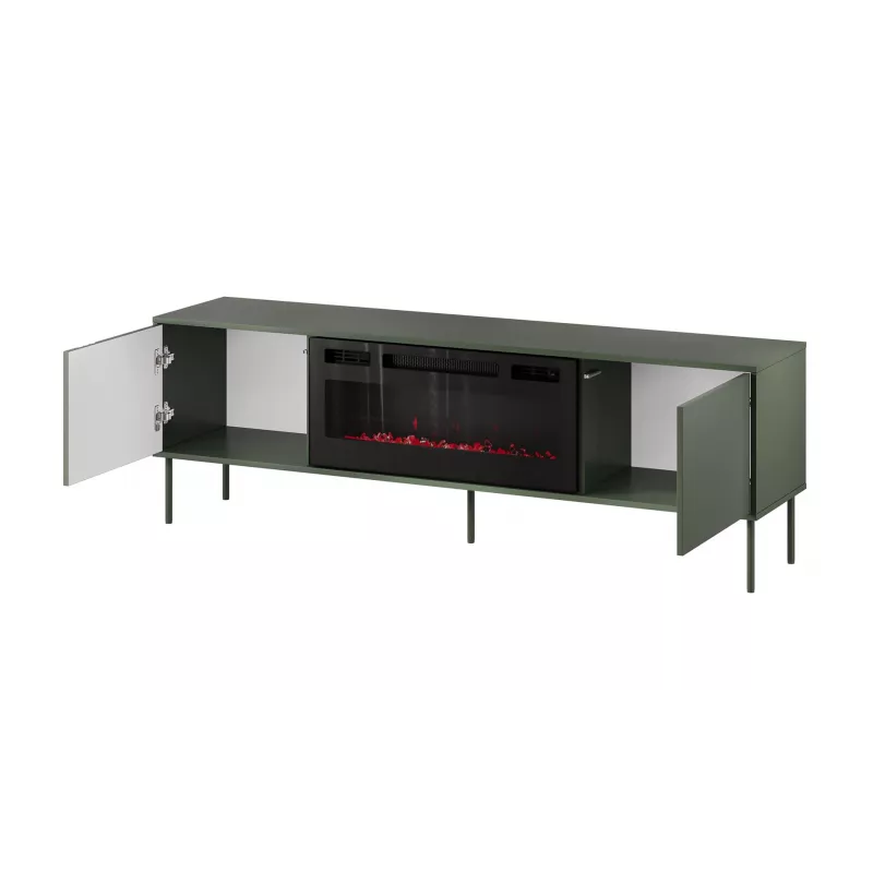 Cama Meble televizora skapis ar kamīnu TRESSE 180x40x54.5 cm — matēti zaļa virsma, kokskaidu plātne
