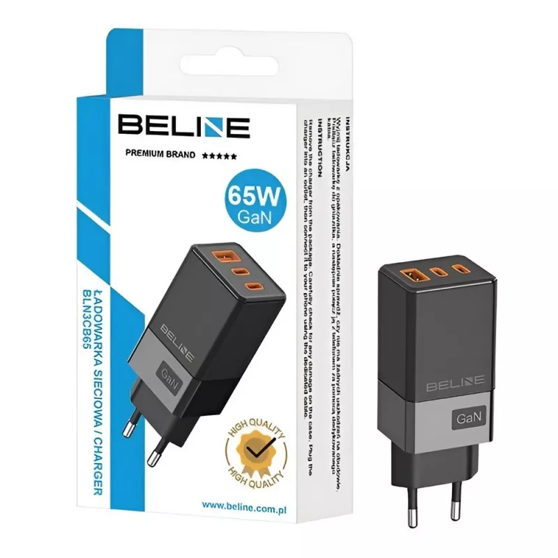 Lādētājs Beline BELI02750 65W GaN ar 2×USB-C un 1×USB-A