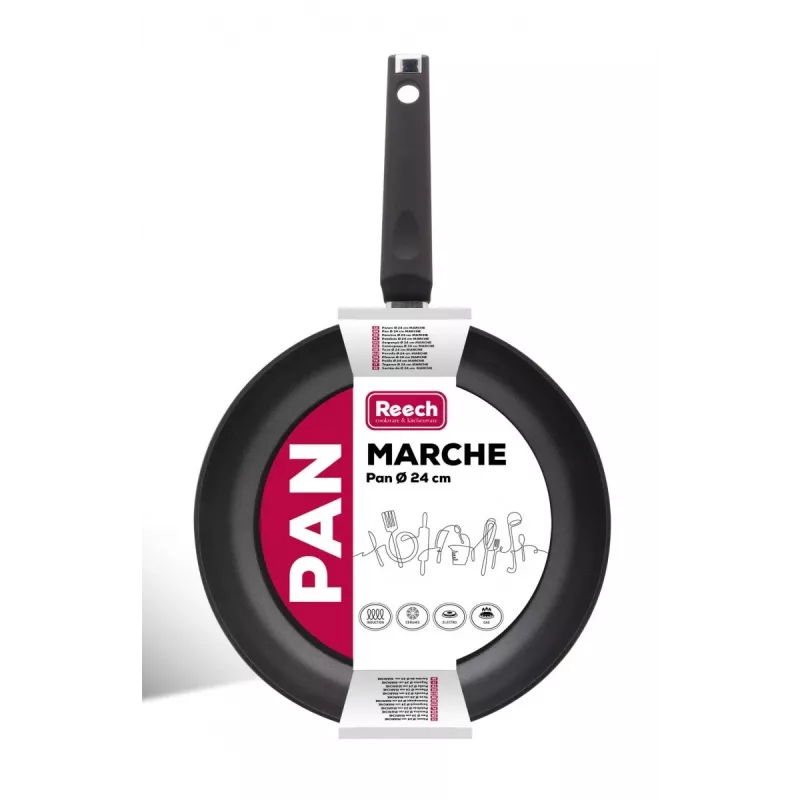 Cepamā panna LAMART LP1002 MARCHE 24 cm — alumīnija, ar nepiedegošu pārklājumu, melna
