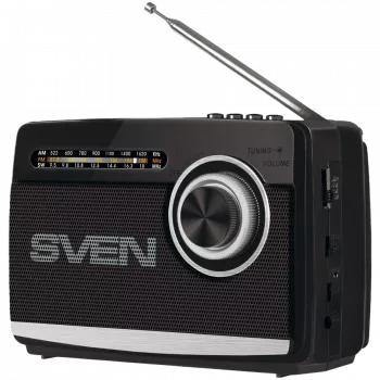 Skaļrunis SVEN SRP-155, melns (3W, Bluetooth, FM/AM/SW, USB, microSD, lukturītis, akumulators)