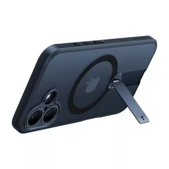 Aizsargtelefona maciņš Torras Pstand Spin iPhone 16 Plus — melns, salokāms statīvs, plāna aizsardzība