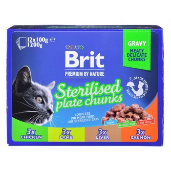 BRIT Premium Cat Sterilised Plate - mitrā kaķu barība - 12x100g