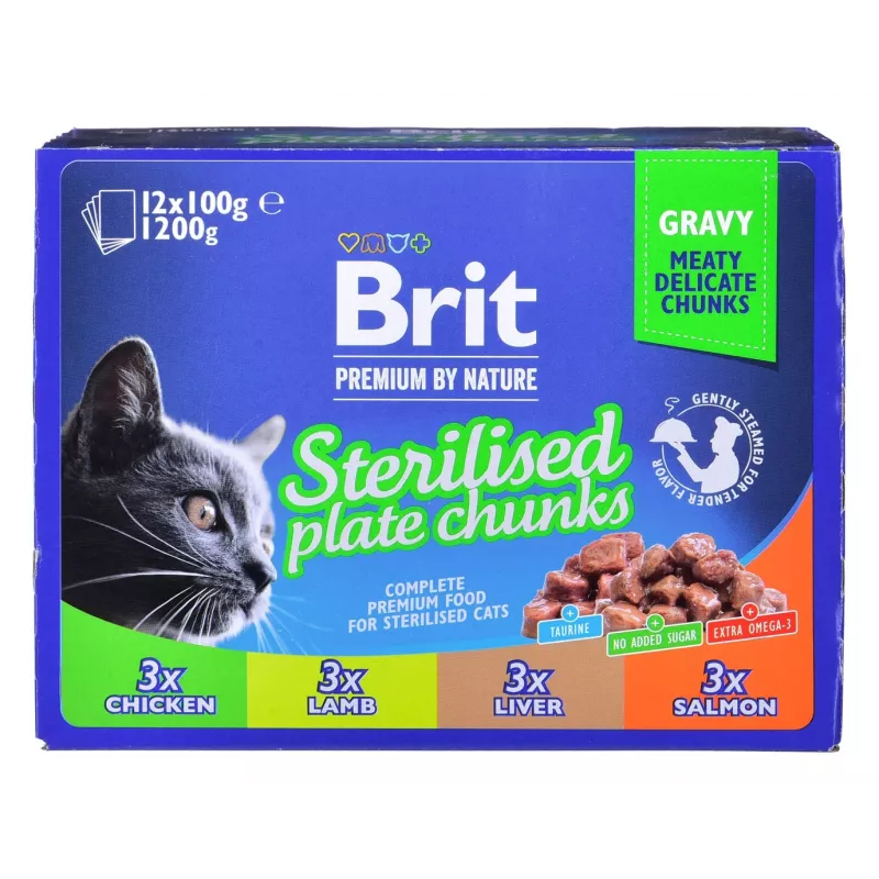 BRIT Premium Cat Sterilised Plate - mitrā kaķu barība - 12x100g