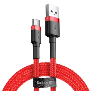 USB 2.0 A uz USB-C vads Baseus CATKLF-B09 1 m QC3.0 neilona pīta sarkana, ātra uzlāde un datu sinhronizācija