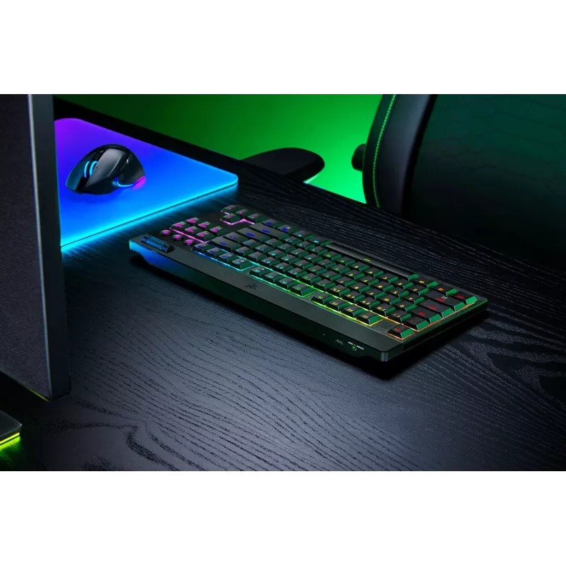Razer MelnsWidow V4 Low-Profile Tenkeyless HyperSpeed tastatūra Spēlēm USB RF Wireless Bluetooth QWERTY US International Melna
