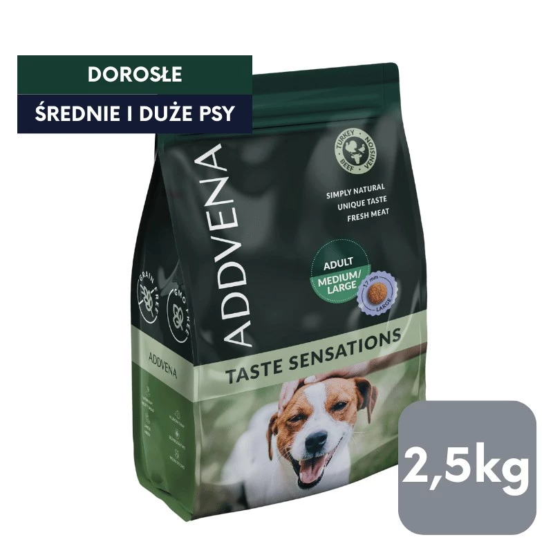 ADDVENA Taste Sensations Adult Medium/Large Turkey - sausā suņu barība - 2,5 kg