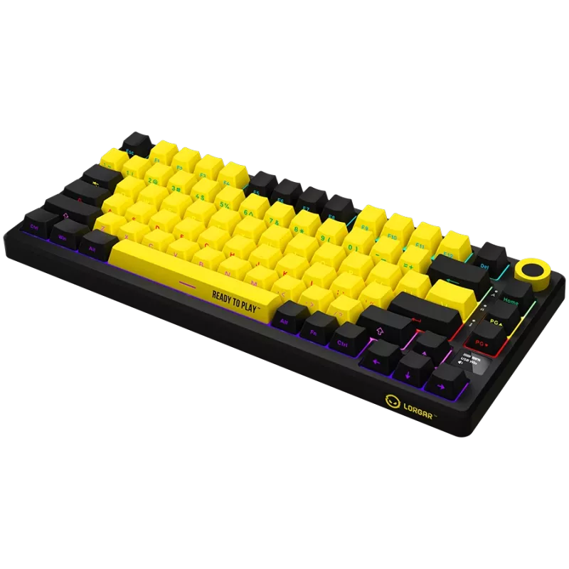 Bezvadu mehāniskā spēļu tastatūra LORGAR KBP7075W — Melna/Dzeltena, EN izkārtojums