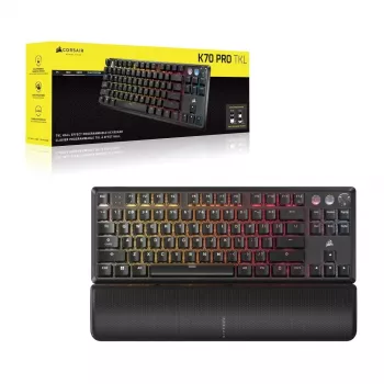 Mehāniskā bezciparu tastatūra CORSAIR K70 PRO TKL — RGB apgaismota, kompakts izkārtojums